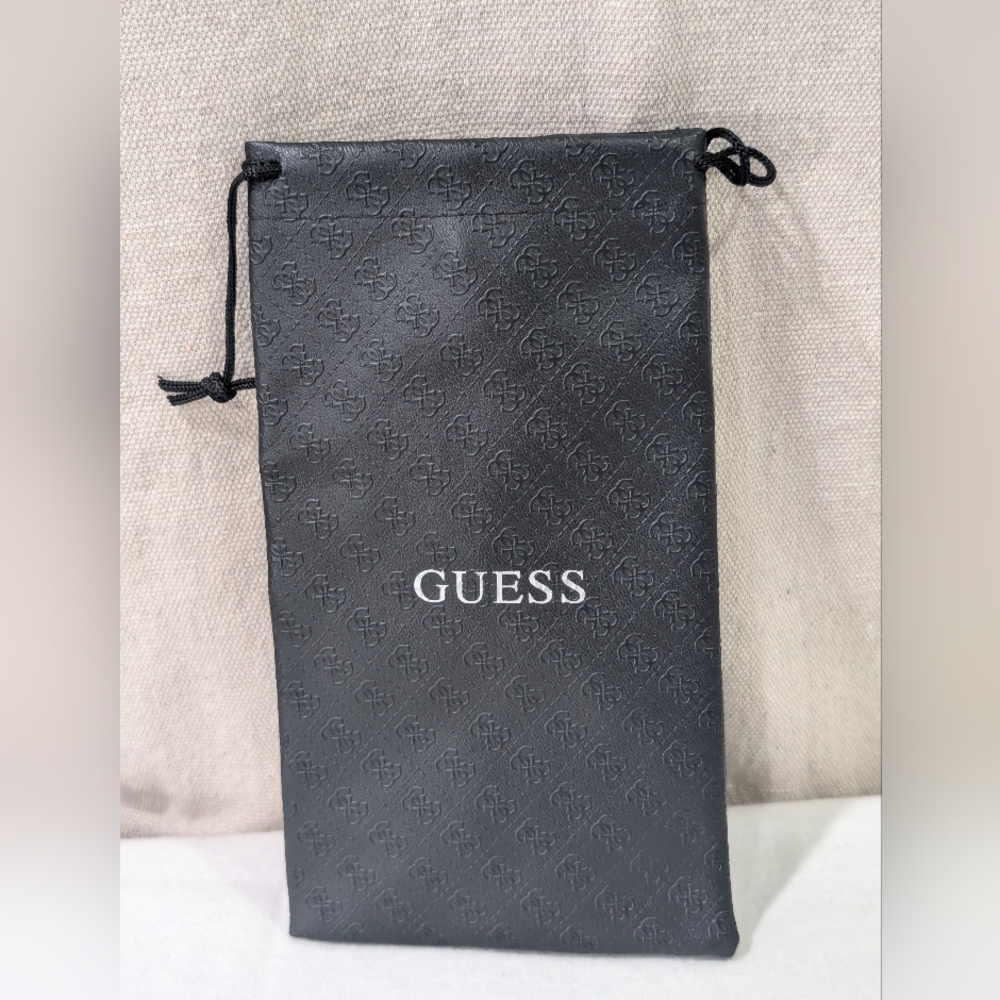 GUESS Original Black Faux Leather Eyewear Sunglasses Pouch Case Bag Pull String